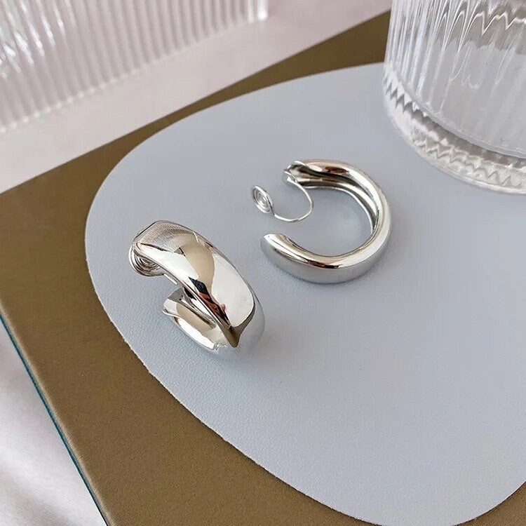 Chunky Silver or Gold Clip-On Hoop Earrings, 30mm/40mm Statement Hoops, 5mm Thick Non-Pierced Earrings everyday earrings pain free earring